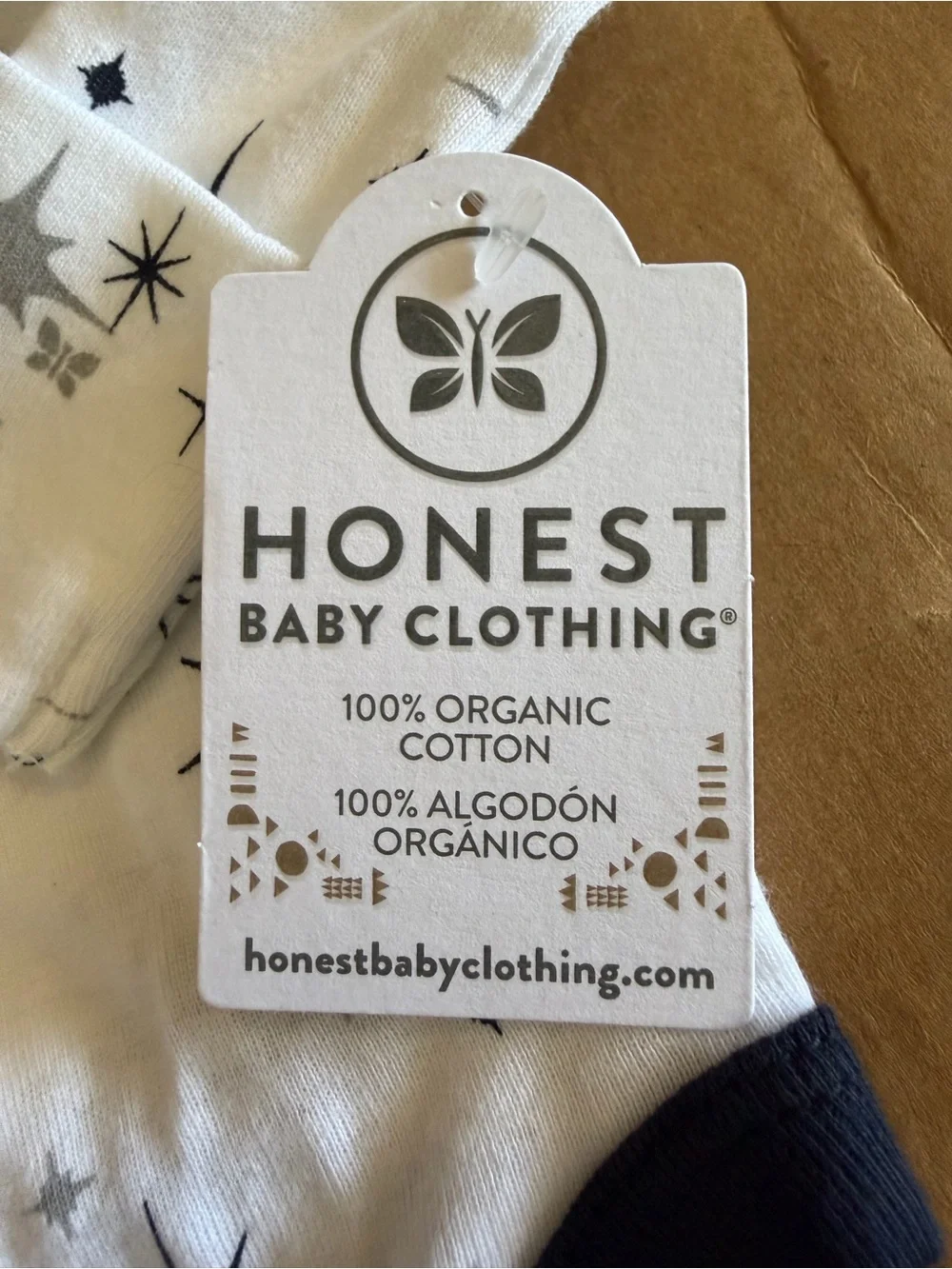 Honest Baby Preemie Star-Print Wrap Bodysuit in White with Navy Trim